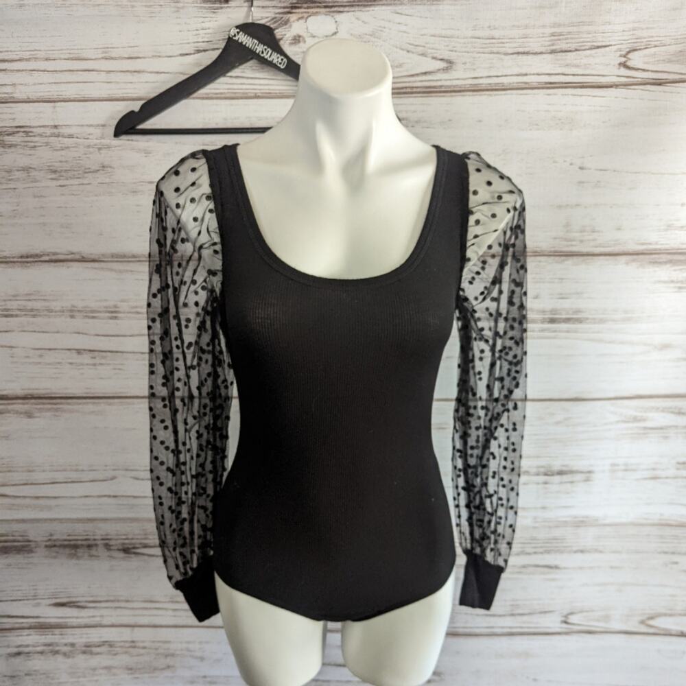 Patpat Sheer Polkadot Sleeve Ribbed Bodysuit sz Small